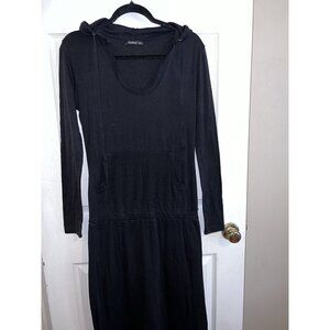 PATTYBOUTIK Black V-Neck Long Sleeve Stretch T-Shirt Hooded Maxi Dress
